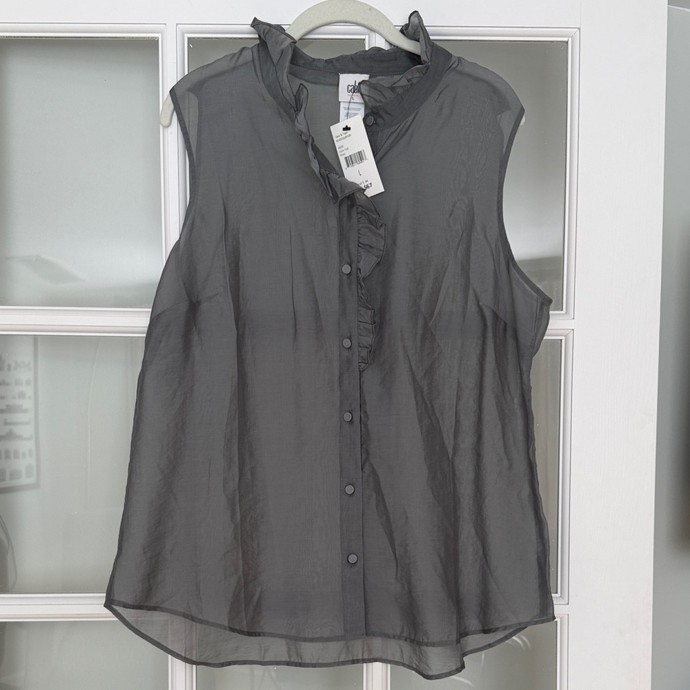 CAbi Charcoal Ruffle Sleeveless Blouse-new with tags